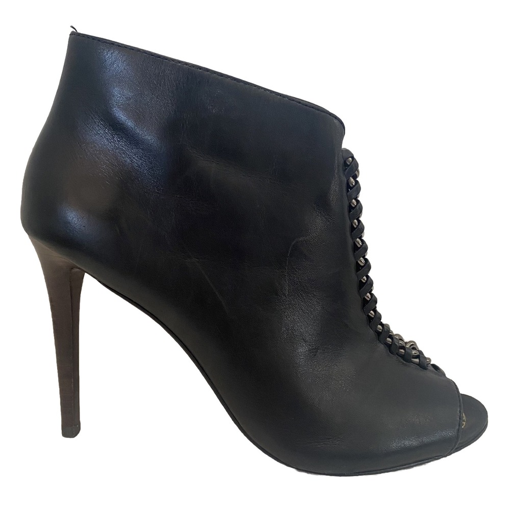 ❤️ Womens 8.5 COACH Black Leather Olie Soft Shine Calf Open Toe Bootie Boots